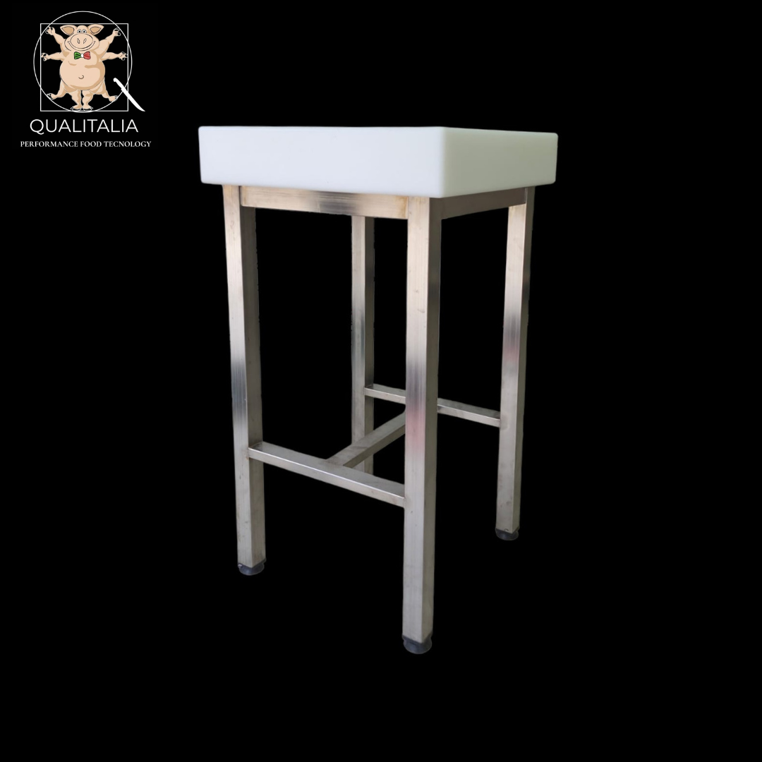 Ceppo in polietilene con sgabello inox cm.50x50x10h col.bianco
